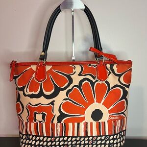 Coach Poppy Floral Tote Vibrant Red & Orange Design (Style 25123)
